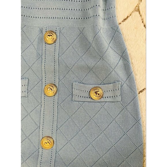 DAIMARAN Tokyo Women's Dress Bodycon Light Blue Short Sleeve With Buttons S - Picture 4 of 5